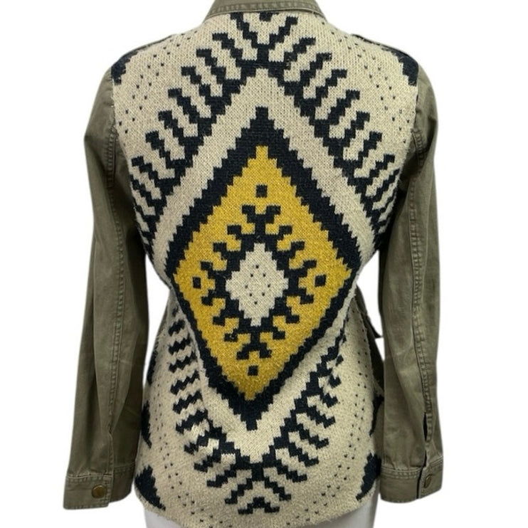 Blu Pepper Green Crochet Back Collared Long Sleeve Shirt Military Coat Jacket S