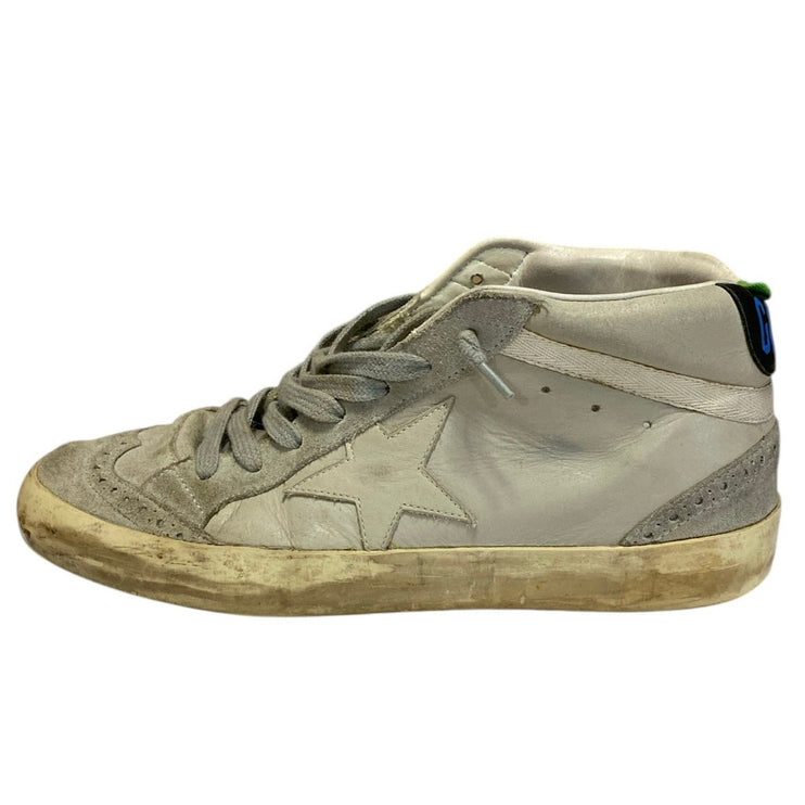 Golden Goose Mid Star Beige Leather Lace Up Round Toe  Mid Top Sneakers Size 7.5