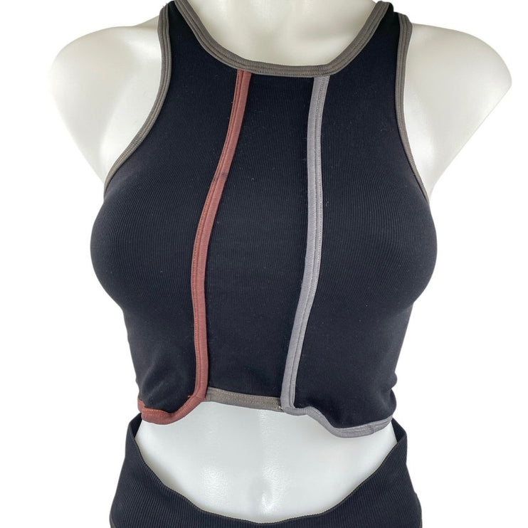 Free People Black Striped Sleeveless Tank & High Rise Leggings Activewear Set XS