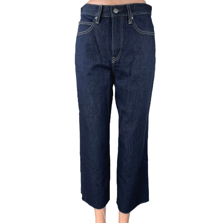 Uniqlo Women's Blue Dark Wash Straight Leg High Waist Denim Jeans Pants Size 24