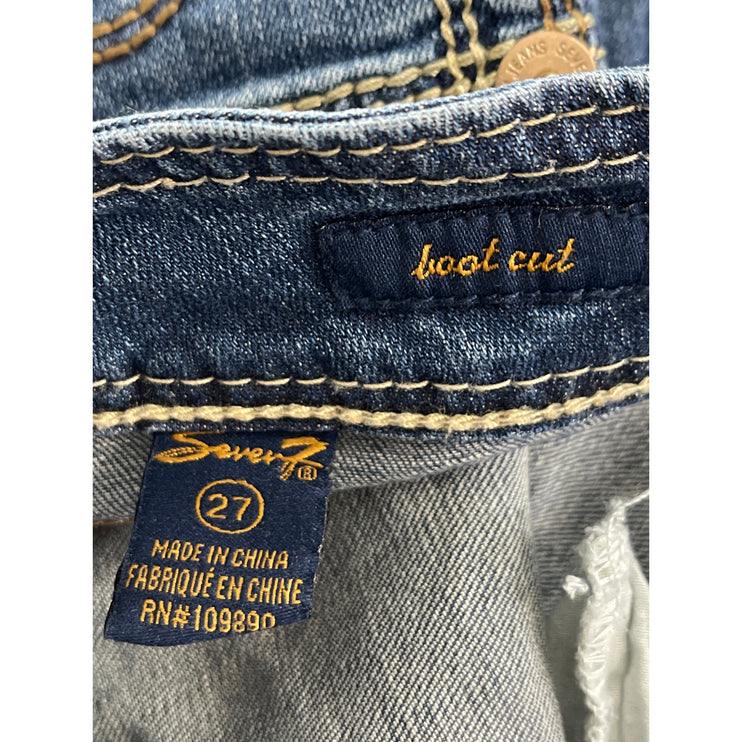 Seven7 Women's Blue Distressed Low Rise Ripped Bootcut Denim Jeans Pants Size 27