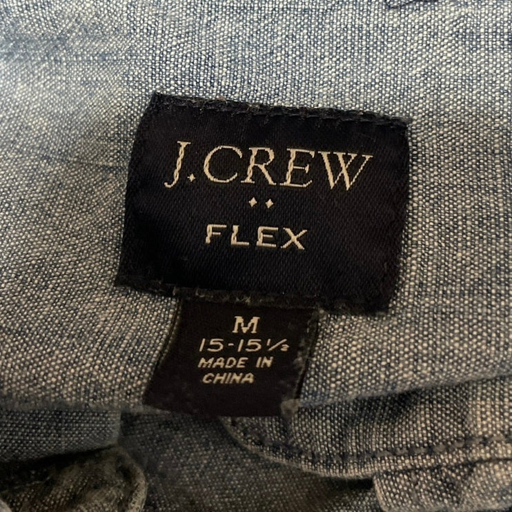 J.Crew Flex Mens Blue Collared Short Sleeve Button Down Denim Shirt Top Size M