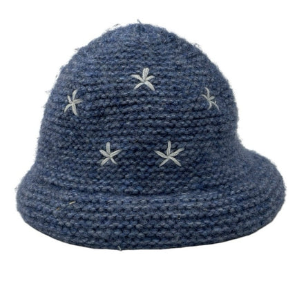 Free People Women's Navy Blue Daisy Floral Knitted Bucket Hat Cap Size OS
