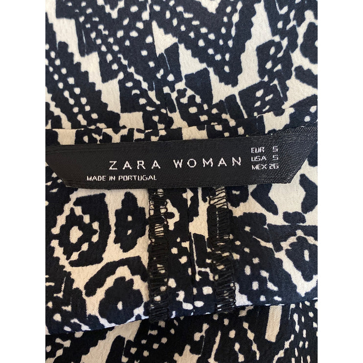 Zara Black Aztec Geometric Printed Short Sleeve Mini Twist Shift Sheath Dress S