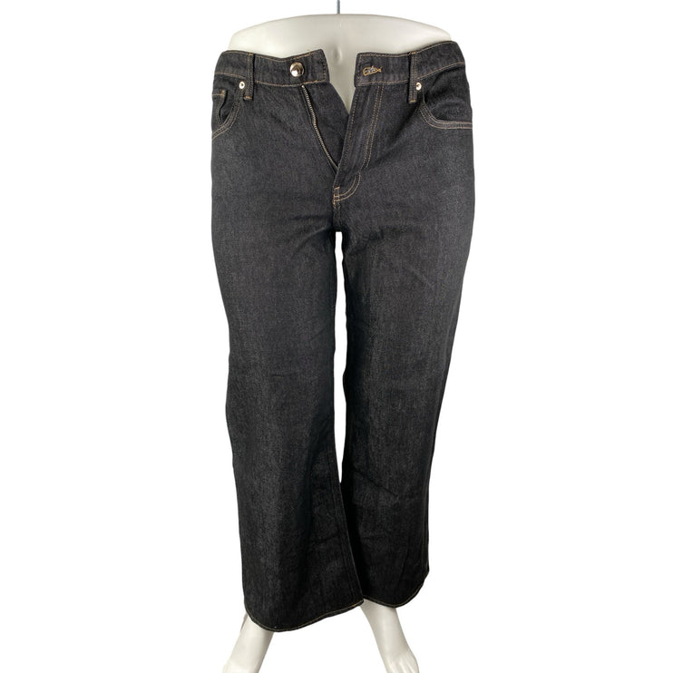 NEW H&M Women's Black Feather Soft High Rise Straight Leg Denim Jeans Size 14