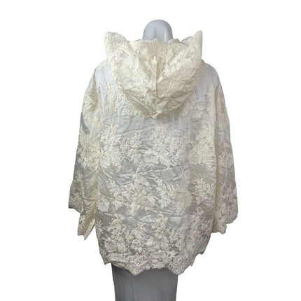 NEW Chenopod Ivory Floral Lace Hooded Long Sleeve Button Down Poncho Cape Top M