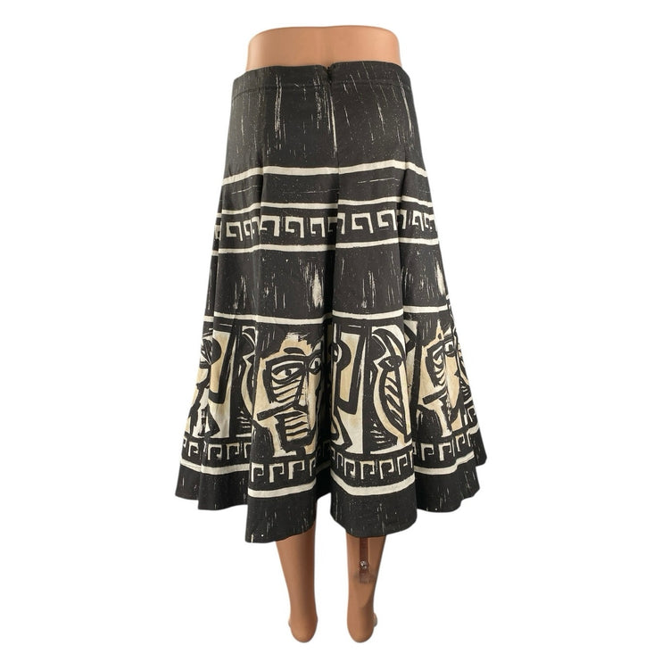 Women's Multicolor Nomad Printed High Waisted Zip Midi A-Line Flared Skirt Sz S