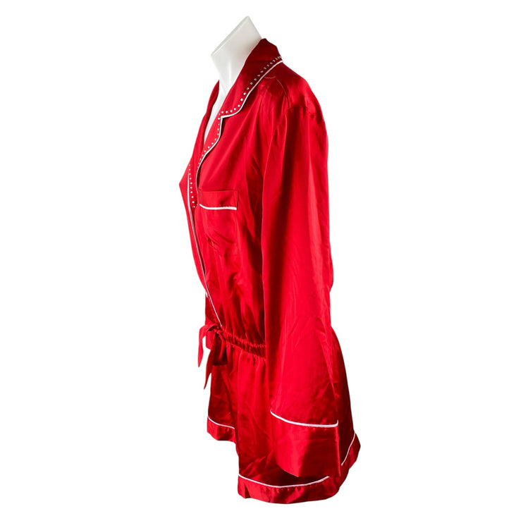 Victoria Secret Silky Satin Rhinestone Long Sleeve Short Pajama Sleepwear Set M