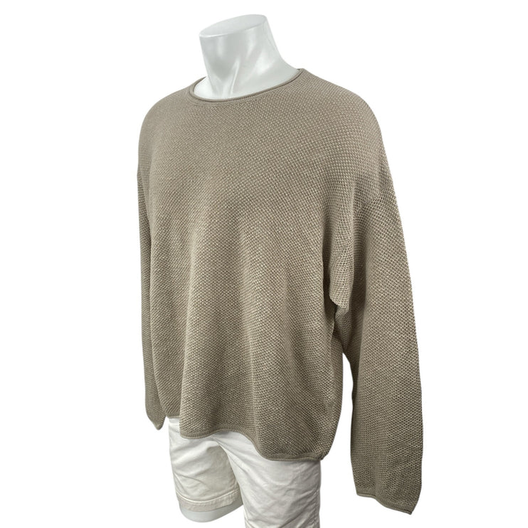 Zara Men's Beige Long Sleeve Round Neck Relaxed Pullover Knit Sweater Top Size L