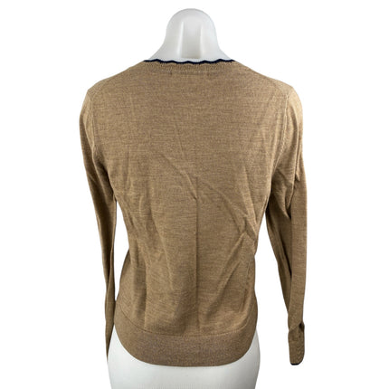 Boden 100% Wool Browm Women's V-Neck Long Sleeve Knit Crop Sweater Top Size M
