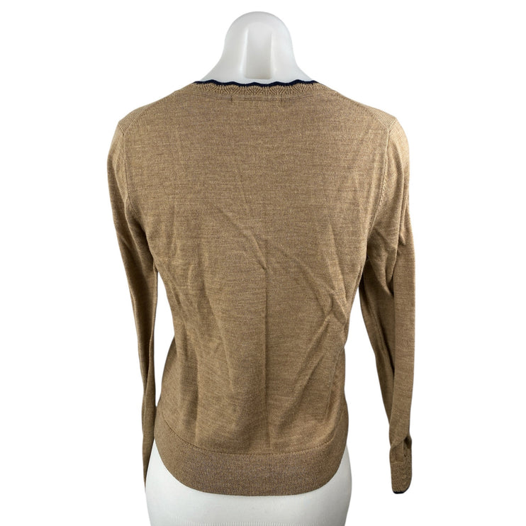 Boden 100% Wool Browm Women's V-Neck Long Sleeve Knit Crop Sweater Top Size M