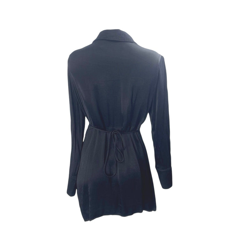 Zara Women's Collared V Neck Long Sleeve Mini Flare A-Line Wrap Shirt Dress Sz L