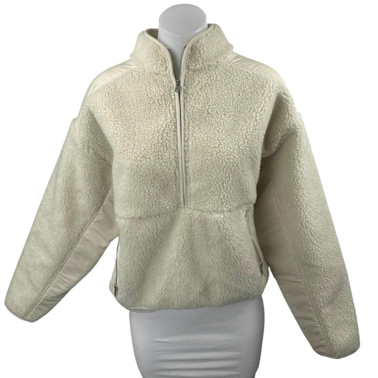 Madewell Women's Cream Faux Shearling Half Zip Long Sleeve Sweater Top Size M