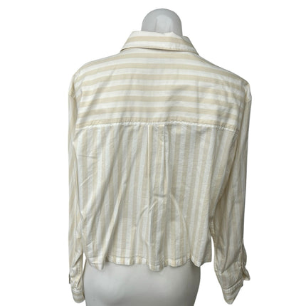 Everlane Women's Yellow White Striped Long Sleeve Crop Button Up Shirt Top Sz M