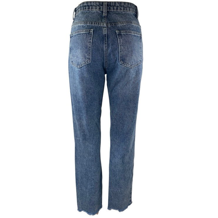 Superdown Women's Blue Frayed Raw Hem High Waisted Straight Denim Jeans Pants 25