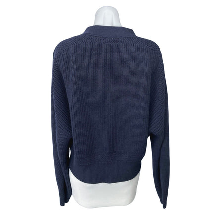 & Other Stories Navy Blue Wool Waffle Knit V-neck Button Cardigan Sweater Top M