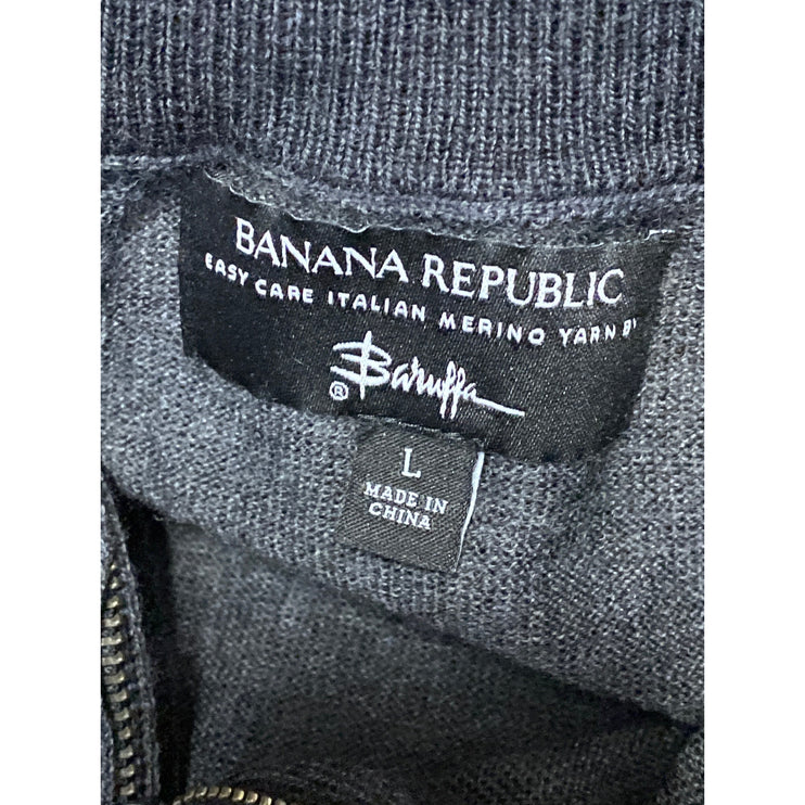 Banana Republic Men's Gray 100% Wool 1/4 Zip Knit Turtleneck Sweater Top Size L