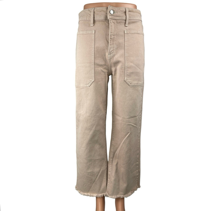 Just Black Denim JBD Womens Beige High Rise Frayed Hem Wide Leg Denim Jeans 27