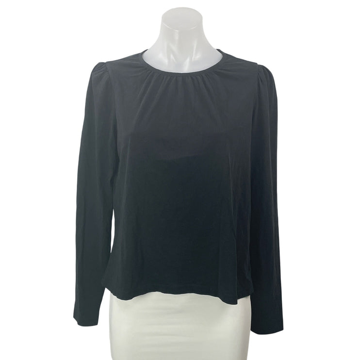 Derek Lam 10 Crosby Women's Black Long Puff Sleeve Crew Neck Blouse Top Size S