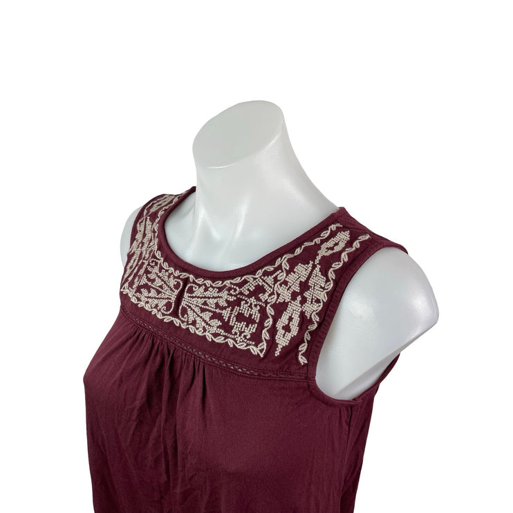 Skies are Blue Women's Red Maroon Embroidered Pleat Cami Tank Blouse Top Size XS
