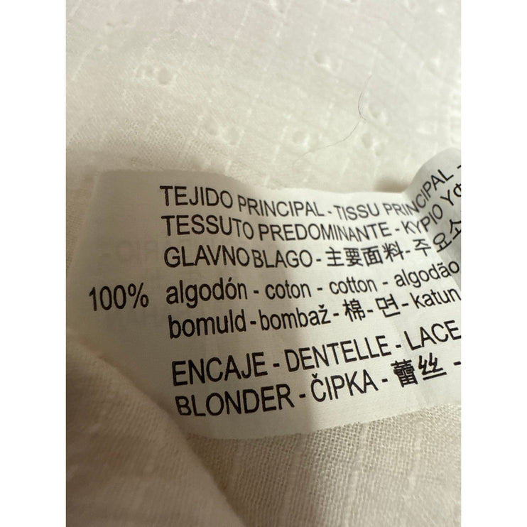 Zara Women's White Lace Embroidered High Neck 3/4 Flarted Sleeve Blouse Top XS