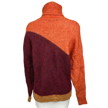 Zara Multicolor Wool Mohair Colorblock Turtleneck Long Sleeve Pullover Sweater M