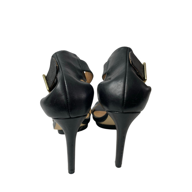 Calvin Klein Vable Black Leather Buckle Strap Stilleto High Heels Sandals Size 8