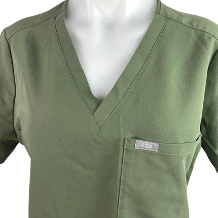 Figs Women's Green Short Sleeve V-Neck Pocket Medical Nurse Scrub Shirt Top Sz M