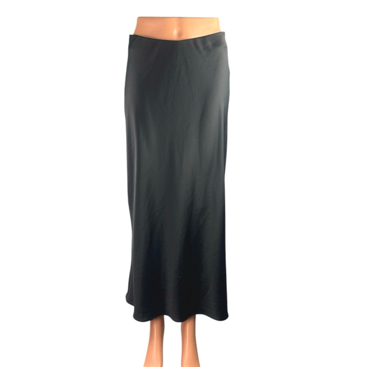 Zara Women's Black Silky Satin High Waisted Maxi Straight A-Line Slip Skirt Sz M