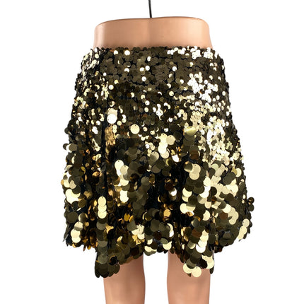 NEW Free People Can't Get Enough Sequin Gold High Rise Mini A-Line Skirt Size 4