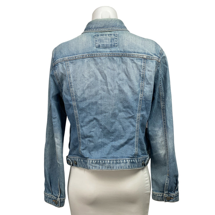 Ann Taylor LOFT Womens Blue Long Sleeve Button Front Trucker Denim Jean Jacket L