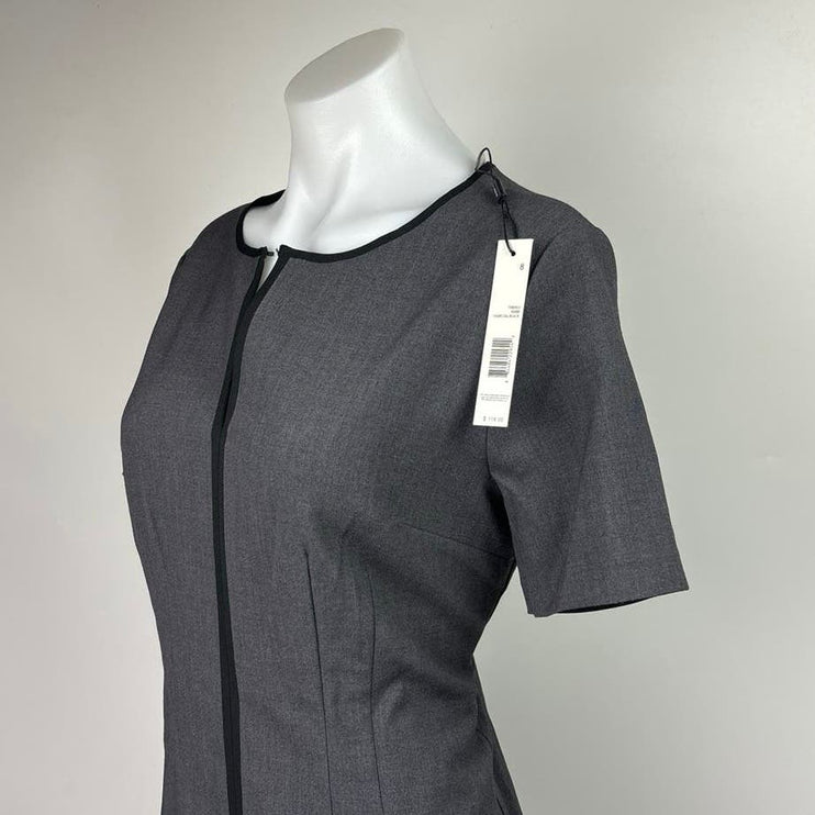 T Tahari NWT Gray Black Short Sleeve Notch Neck Career Mini Sheath Dress Size 8