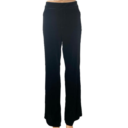 Zara Black Velvet Velour Straight Wide Leg High Waisted Pull On Trousers Pants L