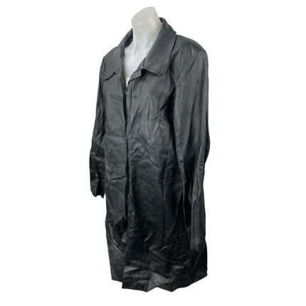 Newport News 100% Genuine Leather Womens Black Long Sleeve Trench Coat Jacket XL