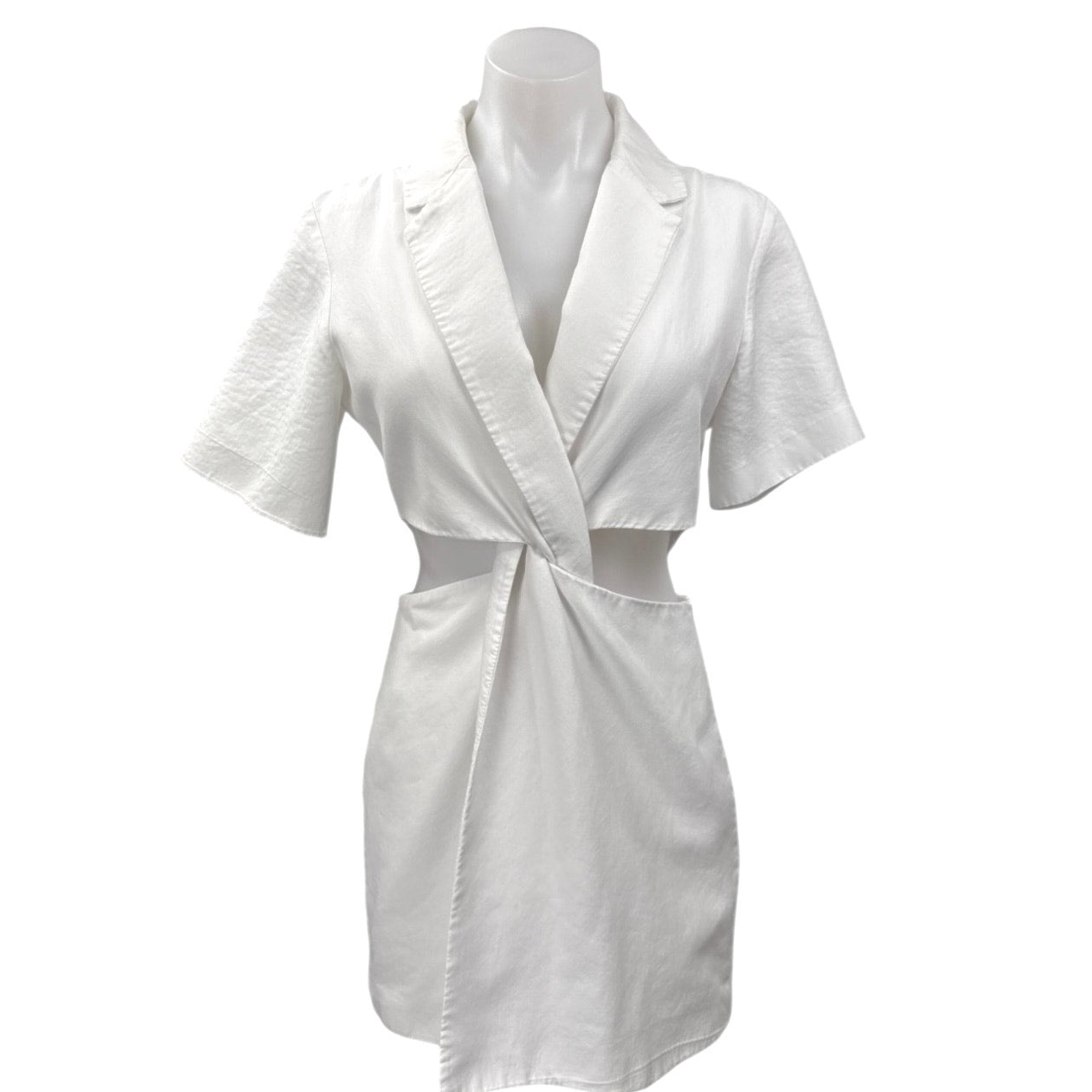 Zara White Short Sleeve Cutout Twist Front Notch Collar Mini Blazer Wr Brie Zara White Short Sleeve Cutout Twist Front Notch Collar Mini Blazer Wr Brie