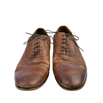 Aldo Mens Brown Leather Lace Up Cap Toe Distressed Oxford Derby Dress Shoes 10