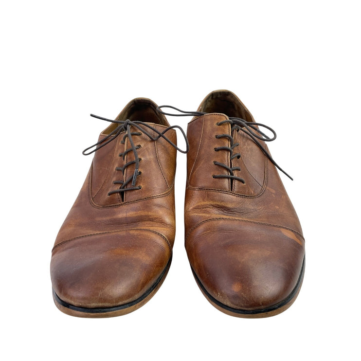 Aldo Mens Brown Leather Lace Up Cap Toe Distressed Oxford Derby Dress Shoes 10