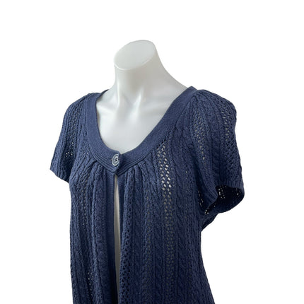 Sonoma Women's Navy Blue Cable Knit Short Sleeve Cardigan Sweater Top Size L