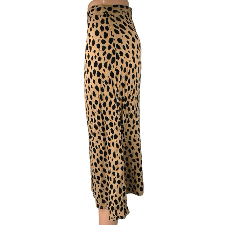 Reformation Bea Brown Silk Satin Leopard Print Midi Straight Pencil Slip Skirt 0