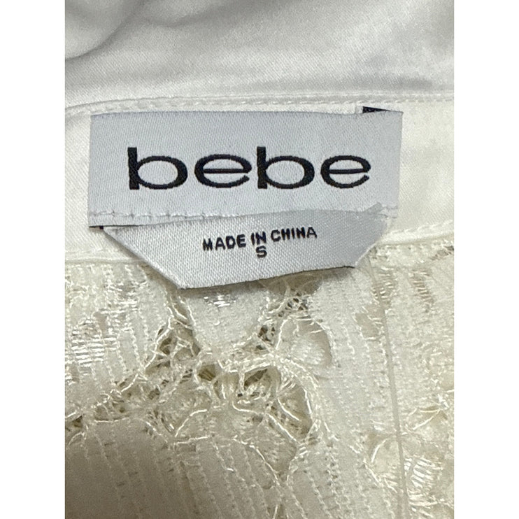NEW Bebe White Floral Lace Collared Long Sleeve Button Down Shirt Blouse Top S