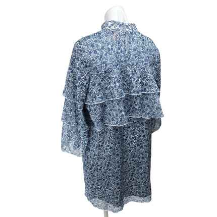 Catherine Malandrino Blue Floral Tiered Mock Neck Mini Shift Dress Size 10