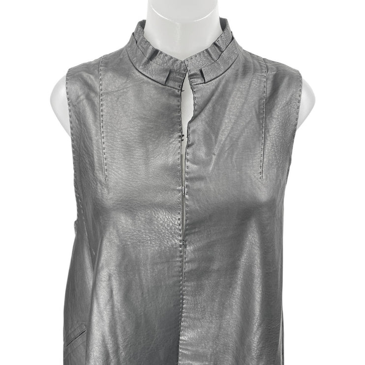 Odbo Women's Black Faux Vegan Leather Sleeveless High Neck Tunic Tank Top Size S