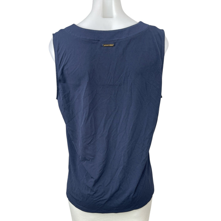 Michael Kors Navy Blue Gold Studded Sleeveless V Neck Tank Blouse Top Size L
