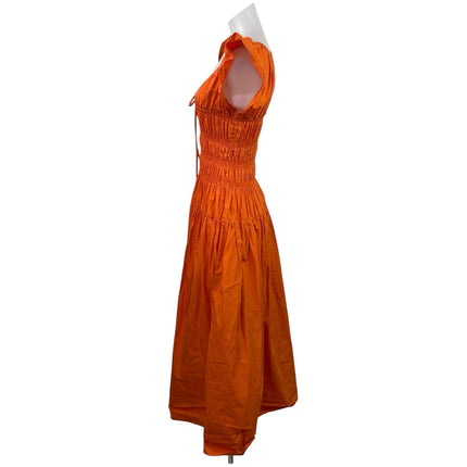 Moon River Womens Orange Smocked Short Flutter Sleeve Mini A-Line Dress Size L