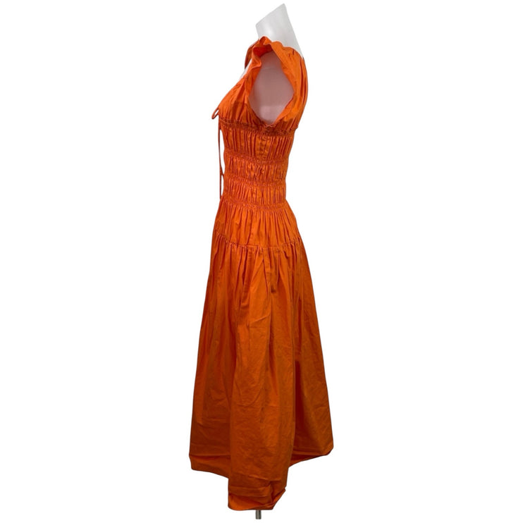 Moon River Womens Orange Smocked Short Flutter Sleeve Mini A-Line Dress Size L