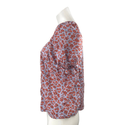 Madewell Women's Multicolor Floral Smocked Short Sleeve Button Up Blouse Top 8