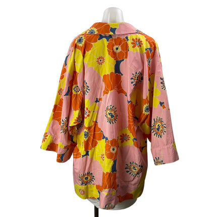 Zara Women's Pink Yellow Floral Long Sleeves Kimono Tunic Shirt Top & Hat Sets M