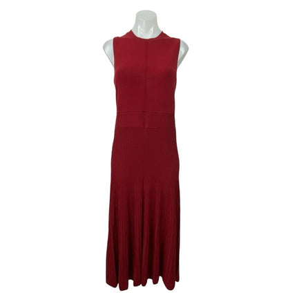 Banana Republic Red Sleeveless Pleated Midi Tank Flare A-Line Sweater Dress Sz M