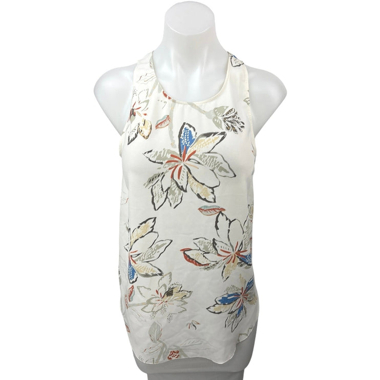 Aritzia Wilfred White Silk Floral Print Sleeveless Racerback Blouse Tank Top S