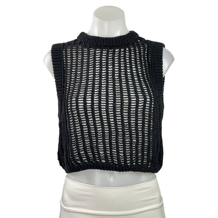 Zara Women's Sleeveless Crochet Knit Sheer Mock Neck Tank Vest Crop Top Size M